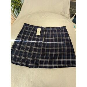True Craft Wrap Skirt Women 20W Navy Plaid NWT Front Zip Mini Skirt